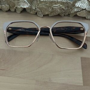 Prada Women's Rose Gold and Black Geometric Glasses